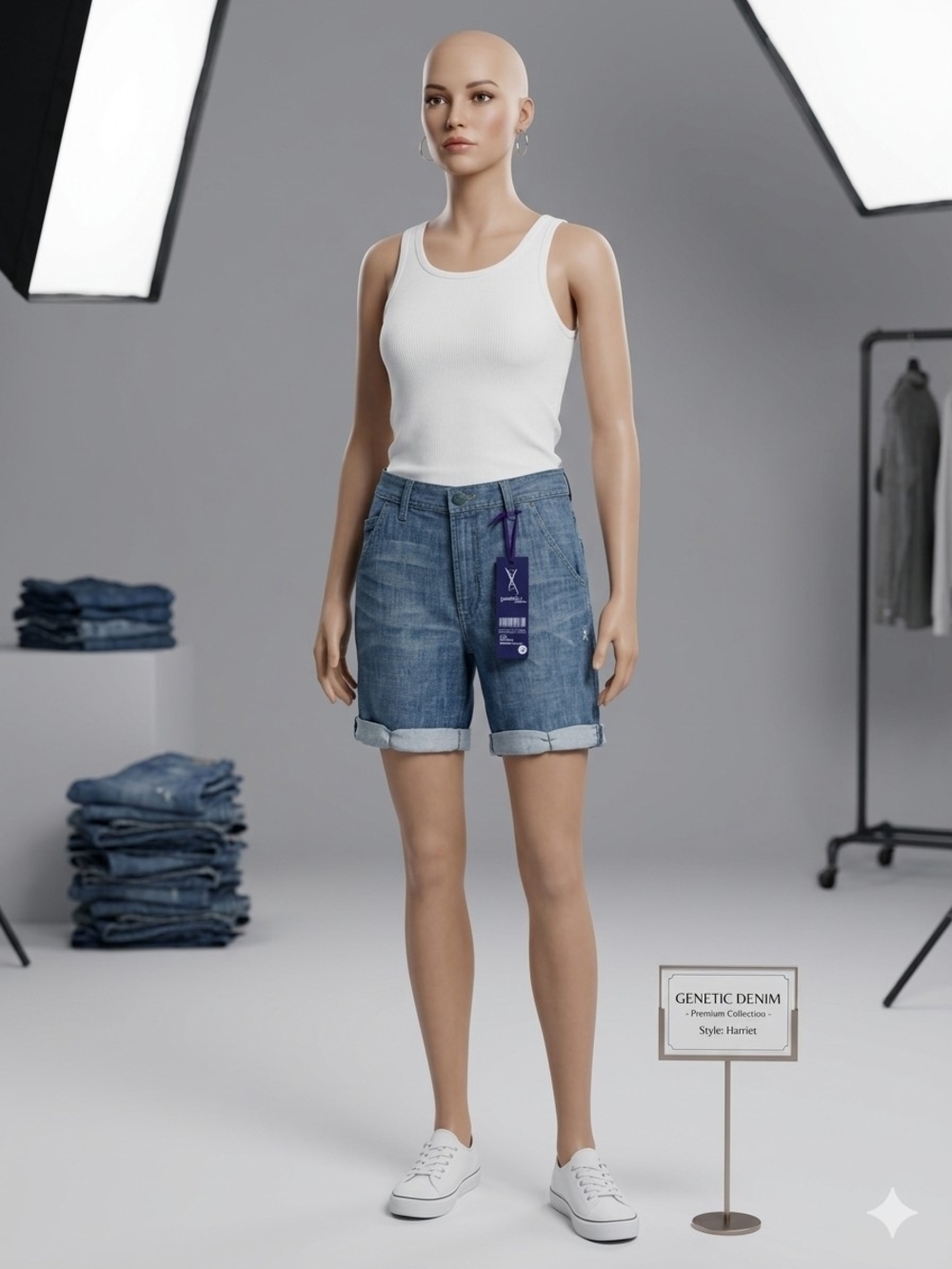 Genetic Denim Light Blue Rolled-Cuff Bermuda Shorts